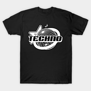 TECHNO  - Y2K grid globe stars (white) T-Shirt